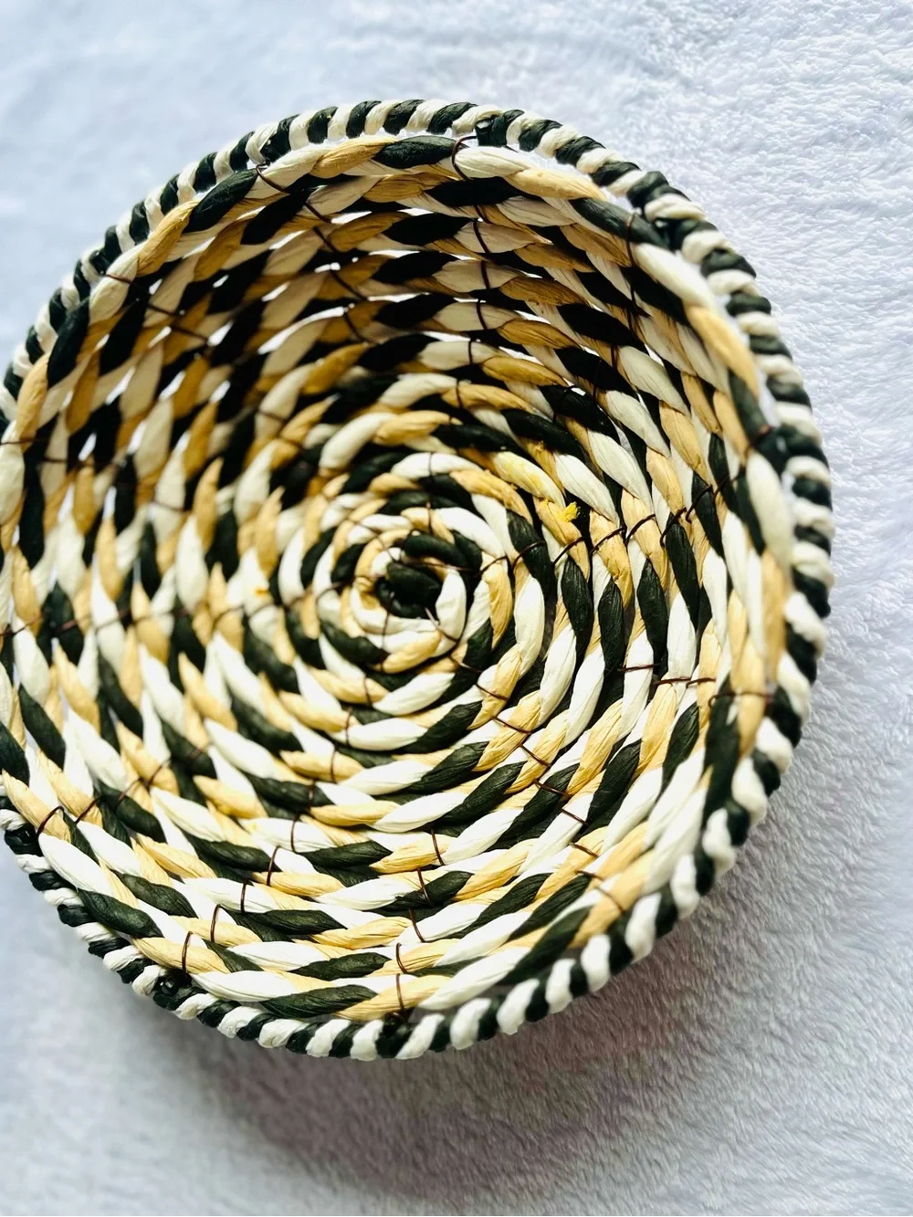 Handwoven Natural, White & Black- Wicker & Wire Decorative Basket - Home Accents